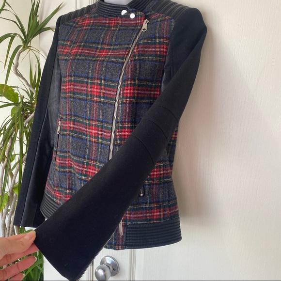 Zara Trafaluc wool blend plaid moto biker jacket XS - Picture 4 of 14